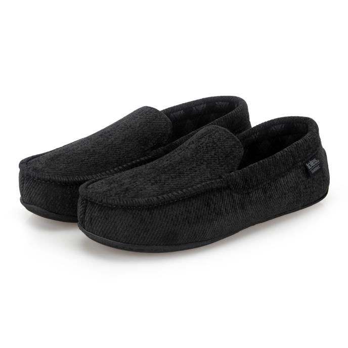 Isotoner® Mens Soft Cord Moccasin Slipper Black Extra Image 1